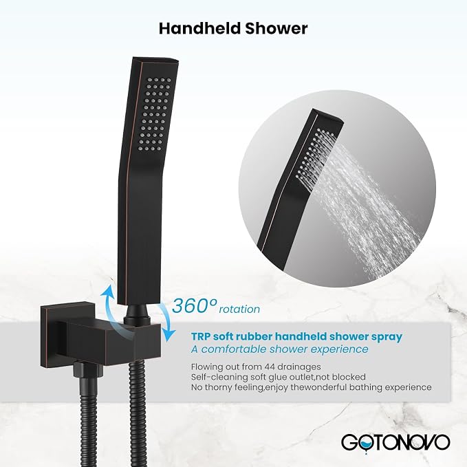 gotonovo Shower Faucet Set with Handheld Spray Oil Rubbed Bronze,16'' Head | SUS304 Rainfall Shower Head and Handle Set System Fixture,Pressure Balance Valve Trim Kit,Single Handle,Wall Mount,All Metal