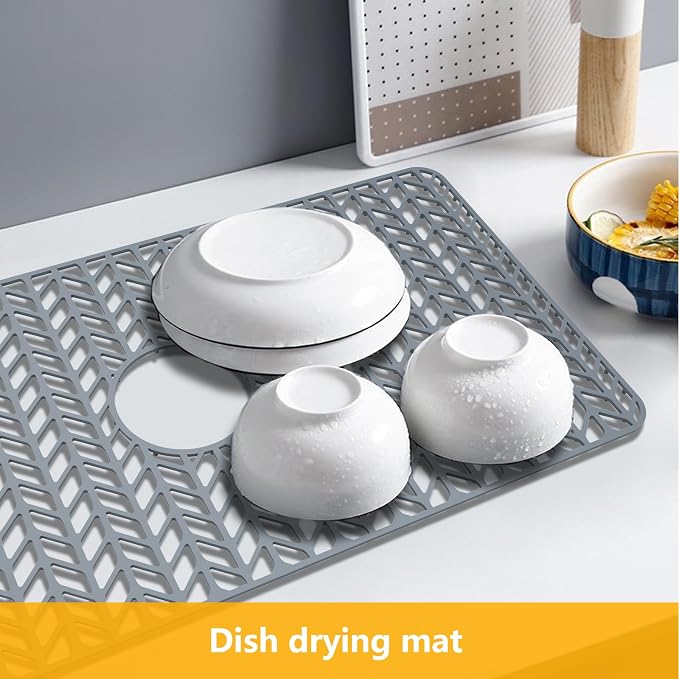 Sink Protectors for Kitchen Sink 29.7"x15.5" Center Drain Sink Mat | Protector for sinks and dish,Food-grade silicone,Non-slip and raised feet,Withstand to 500F,Dishwasher Washing