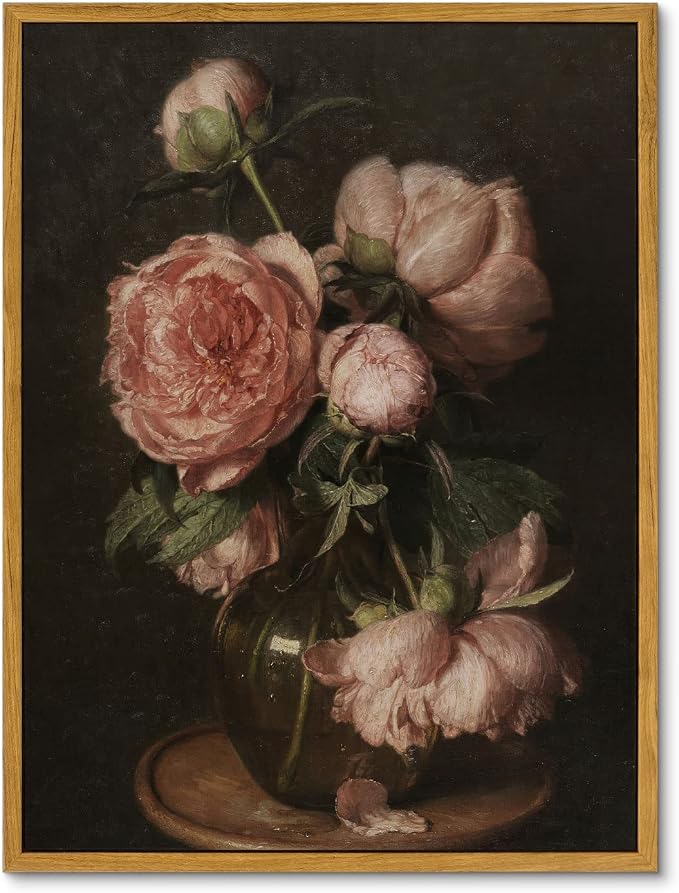 InSimSea Framed Canvas Prints Art Vintage Decor, Flower Wall Art Home Decor, Peonies by Eduard von Grützner Prints for Kitchen Office Farmhouse Bathroom, 12"x16"