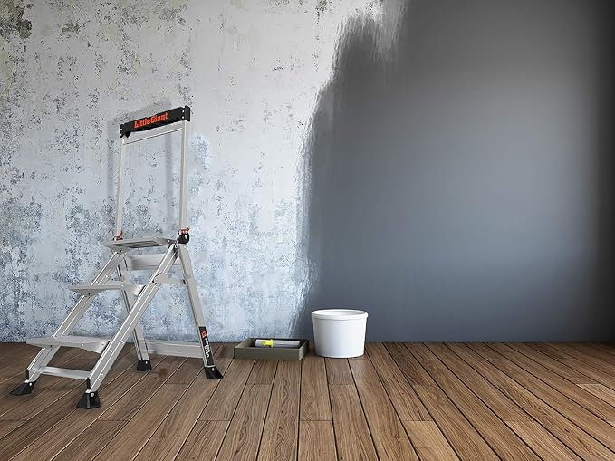 Little Giant Jumbo Step 3-Step Foldable 2.2 ft Aluminum Stool, 11903 | Foldable Aluminum Step Stool, Extra-Wide Stair-Like Treads, Rotating Handrail, Tool Tray, 375 lbs. Weight Capacity
