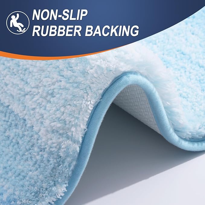 OLANLY Bathroom Rugs Mat 34x21, Extra Soft Absorbent Microfiber Bath Rugs | Sky Blue, Non-Slip Quick-Drying Rubber Backing, Washable Plush Bath Mat for Floor, Tub and Shower, Home Decor Accessories