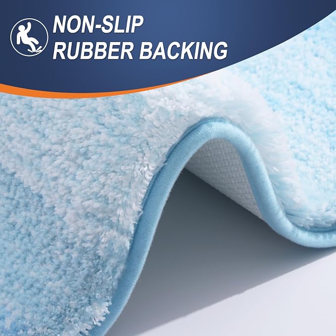OLANLY Bathroom Runner Rug 47x20, Extra Soft Absorbent Microfiber Bath Rugs | Sky Blue, Non-Slip Quick-Drying Rubber Backing, Washable Long Bath Mat for Floor, Tub and Shower, Home Decor