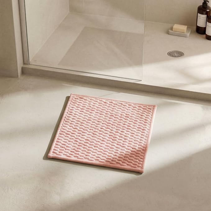 Triohero Small Bathroom Rugs Non Slip Washable Bath Rugs Super Absorbent Bathroom Rug Thin Quick Dry Low Pile Bath Mats, Pink 12"x12"
