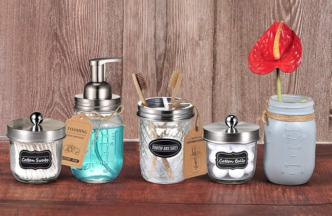 Amolliar Mason Jar Foaming Soap Dispenser Glass Soap(Brushed Nickel 2 Pack) | Refillable Hand Soap Dispenser for Kitchen, Foam Soap Dispenser Countertop, Farmhouse Decor, Shampoo, Bathroom Soap Dispenser