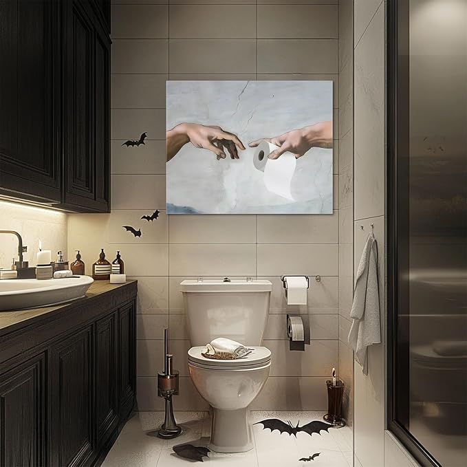 Funny Bathroom Canvas Wall Art, Toilet Paper Humor Poster, 20x24 Inch | Hilarious bathroom comedy decor and modern toilet artwork, gag gift for home, guest bath or office, Humor Style-01