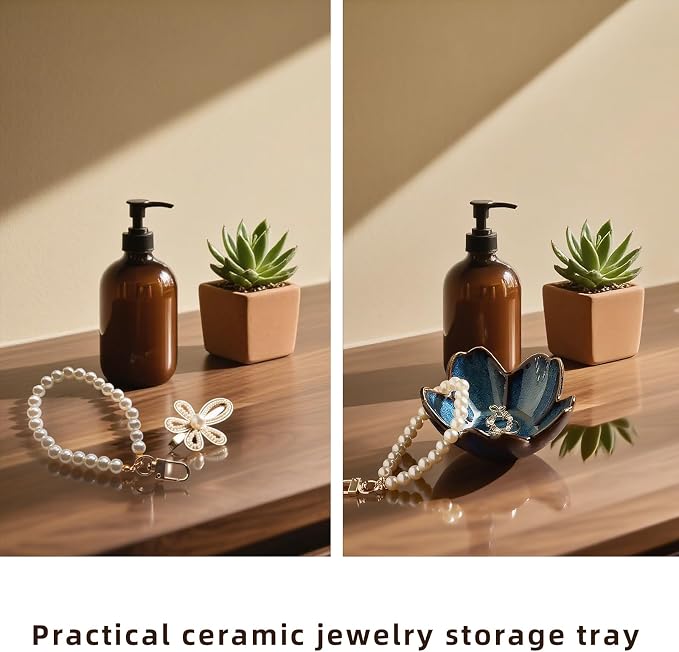 Floral Ceramic Jewelry Tray, 3.5" Ring Holder Trinket Bowl | Petite bowl keeps rings, earrings, keys, and keepsakes visible on vanities or dressers, making a sweet gift for women