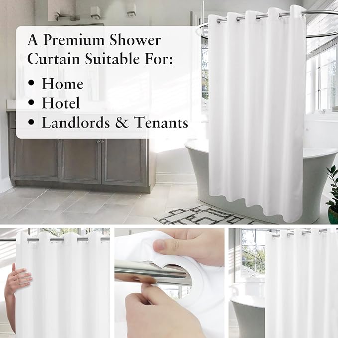 River Dream Extra Long No Hook Shower Curtain or Liner 71x98, White | Soft Microfiber, Bottom Magnets, XL Waterproof Fabric Shower Curtain Set, Machine Washable, 71W x 98H