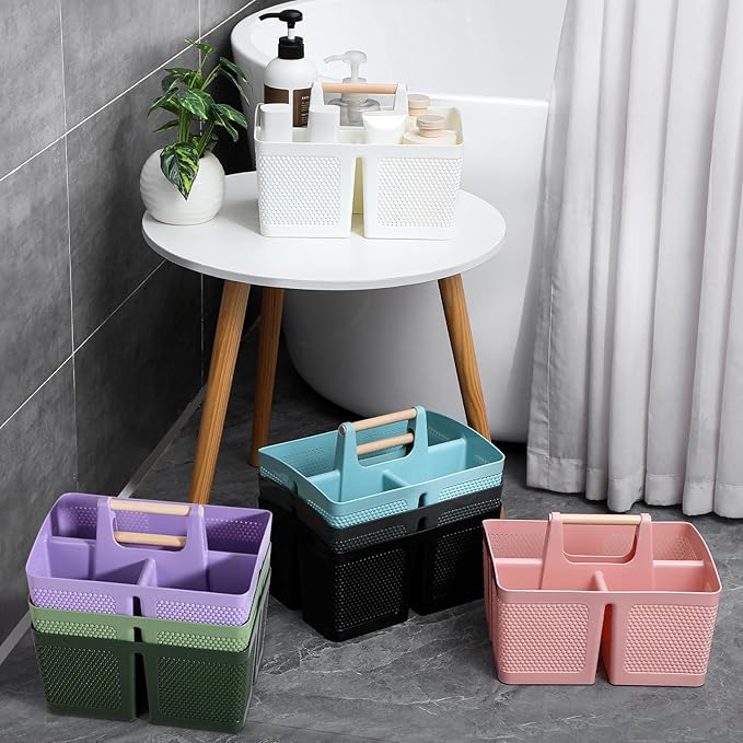 Plastic Shower Caddy, Portable Shower Basket with Handle, Dark Green | Cleaning Caddy Organizer for Bathroom, College Dorm Room Essentials, Storage Tote