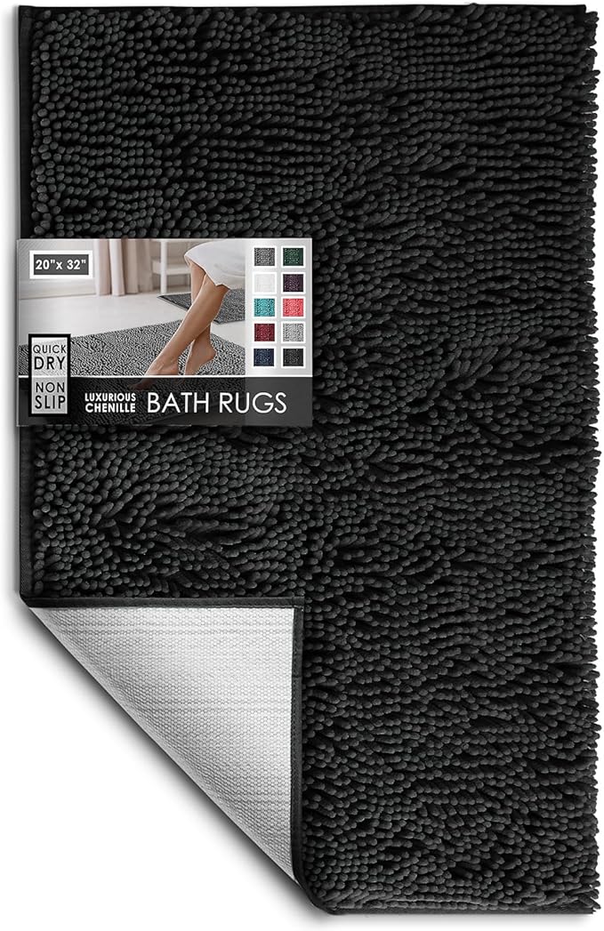 Hearth & Harbor Bathroom Rugs, Chenille Bath Mat - Machine Washable Bath Mats for Bathroom Non-Slip Backing Rubber, Quick Dry Bathroom Mat