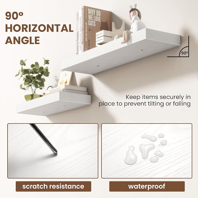 Acovy 55 Inch Floating Shelves for Wall 1 Pack, 55" Wall Shelves for Books, Storage, Decor, Wall Mounted Floating Shelf with Invisible Brackets for Kitchen, Living Room, White
