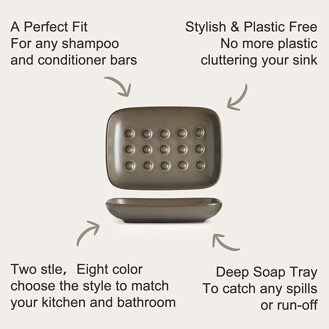 Miamolo Soap Dish for Shower, Bar Soap Holder, Raised Design No Mushy Soap | Space-Saving Soap Saver | Ceramic, Non-Slip, Dishwasher Safe | Fits Shower, Tub, Kitchen Sink | Farmhouse Rustic Decor, Brown