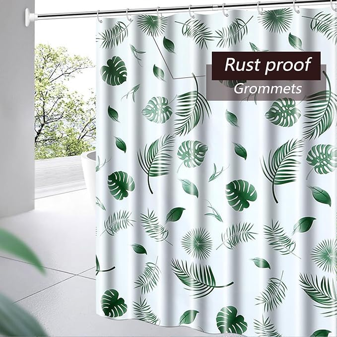 TIKABC Shower Curtain Liner, 4G PEVA Green Leaf Shower Liner, Plastic Waterproof Shower Curtains, 72x72 inch with Grommet Holes 3 Magnetic Weights