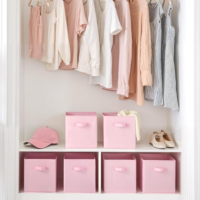 Cupic Cupid 6-Pack 11x11 Storage Cubes, Cube Storage Organizer, Pink | Foldable, Reinforced Front Handle, Holds Clothes, Toys, Blankets and More, Fits Closet, Cube Shelves, Nursery, Bedroom