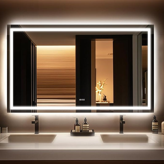 36x60 Inch LED Bathroom Mirror with Lights | Extra Large Lighted Smart Vanity Mirror with Memory Function, Anti-Fog, Backlit + Front Lit, Dimmable 3-Color Temperature
