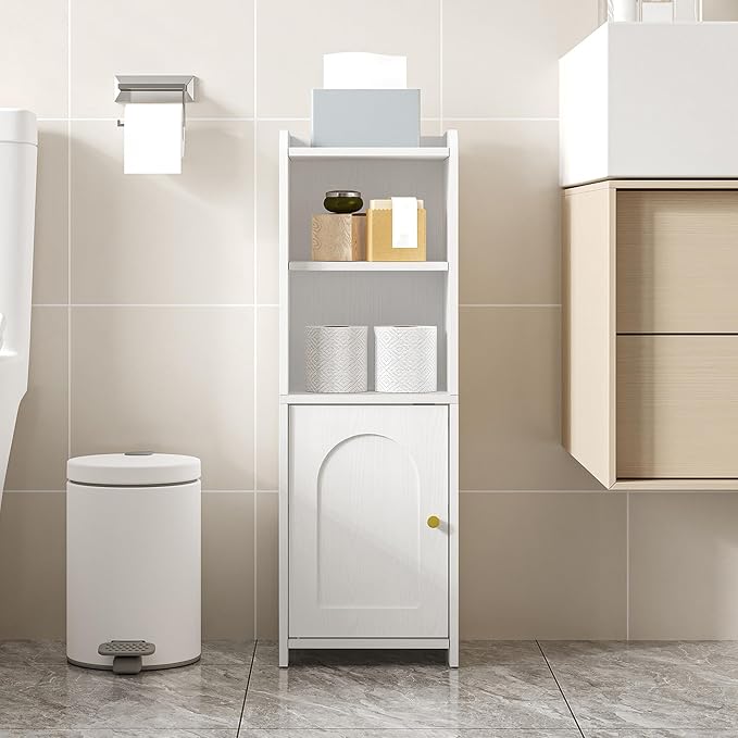 Hzuaneri Bathroom Storage Cabinet, Narrow Toilet Paper Cabinets with Doors | Small Corner Floor Cabinet with Doors and Adjustable Shelf, Bathroom Organizer for Small Spaces, White BC29713X