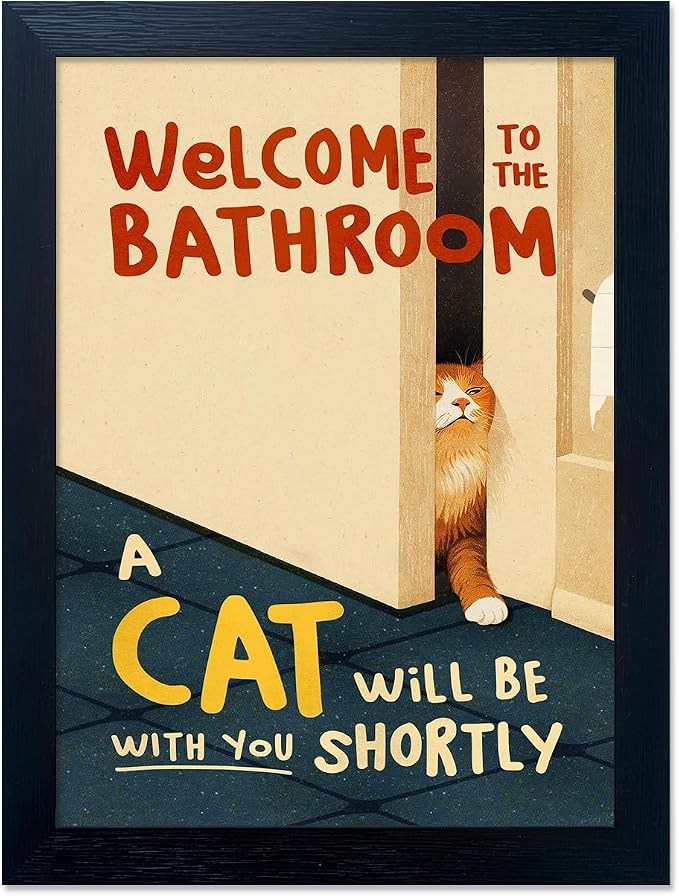 Framed Funny Bathroom Wall Decor Welcome to the Bathroom Painting A cat Will be With You Shortly Cat Lover Canvas Print Poster Modern Home Decor