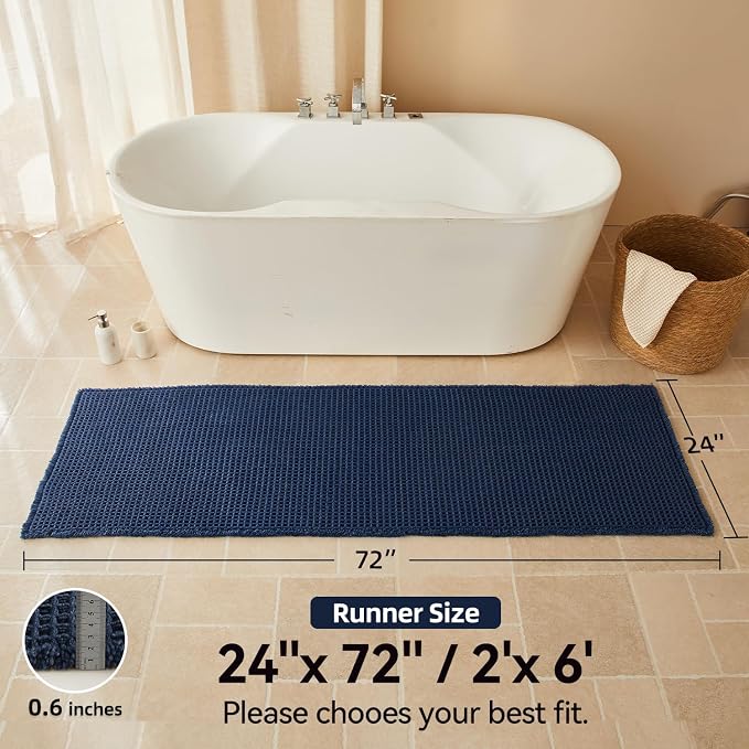 Triohero Waffle Runner Bath Mat - Long Bathroom Rugs Non Slip Washable, Ultra Soft Super Absorbent Quick Dry Boho Farmhouse Bathroom Decor, 24" x 72", Navy Blue | Super Absorbent Quick Dry Bath Rug, Non-Slip Backing, Soft Waffle Washable Farmhouse Bath...
