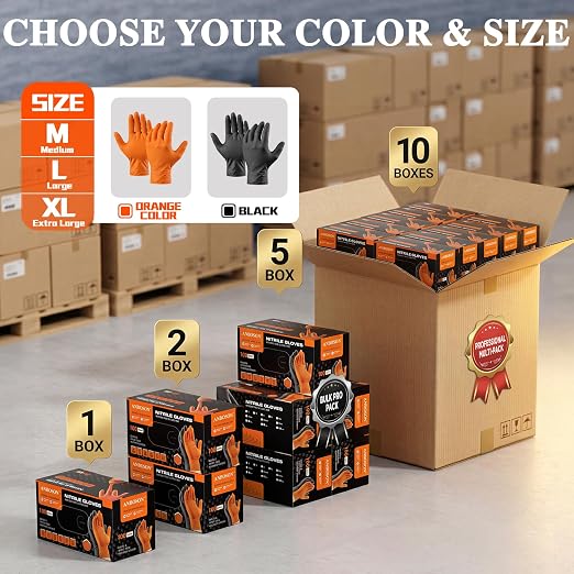 10 Mil Heavy Duty Mechanic Nitrile Gloves, Black Medium 1000 Count | Diamond Grip, Latex Free Disposable Chemical Resistant Rubber Gloves for Industrial,Workshops, Auto Repair,Janitorial,Food