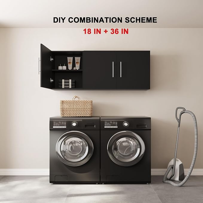 Small Wall Cabinet set of 3, 18" W x 12" D x 20" H Wooden Wall Mounted Storage Cabinet, 1 Door Cabinet with Soft Close, Metal Handle, Adjustable Shelf for Kitchen, Garage, Laundry, Bathroom,Black