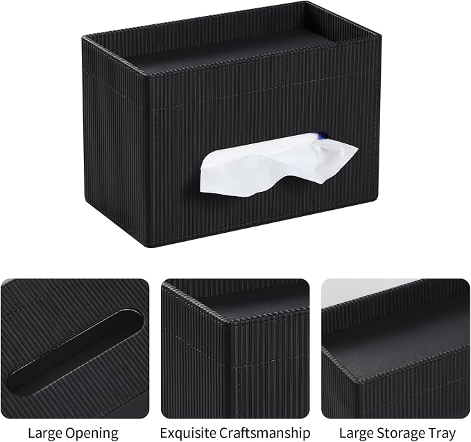 Rectangular Tissue Box Cover PU Leather Tissue Box Holder Rectangle | Magnetic Closure, Storage Tray, For All Full-Size Rectangular Tissue Box, For Bathroom NightStands Office Desk Decorative