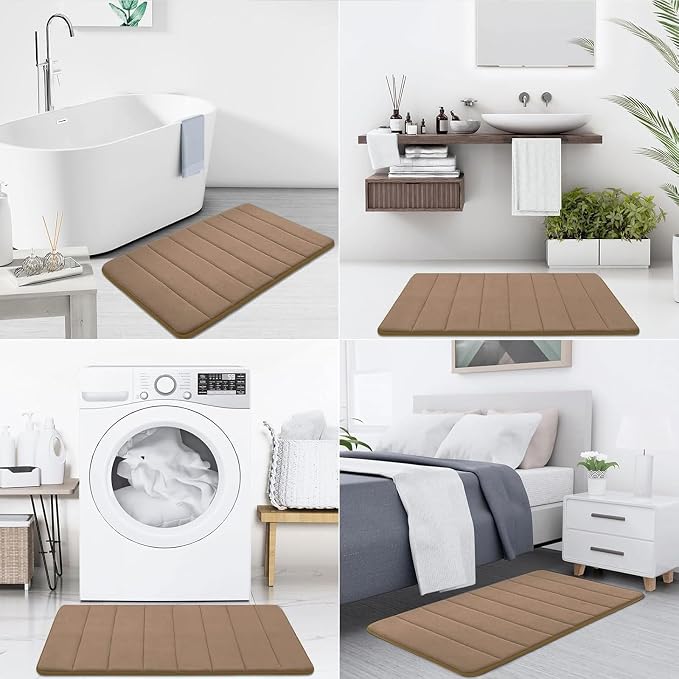 Buganda Memory Foam Bath Mat 35.4 x 24, Ultra Soft Absorbent Bathroom Rugs | Mocha, Machine Washable Quick Dry Bath Mats for Bathroom Floor, Shower and Tub, Home Decor Accessories