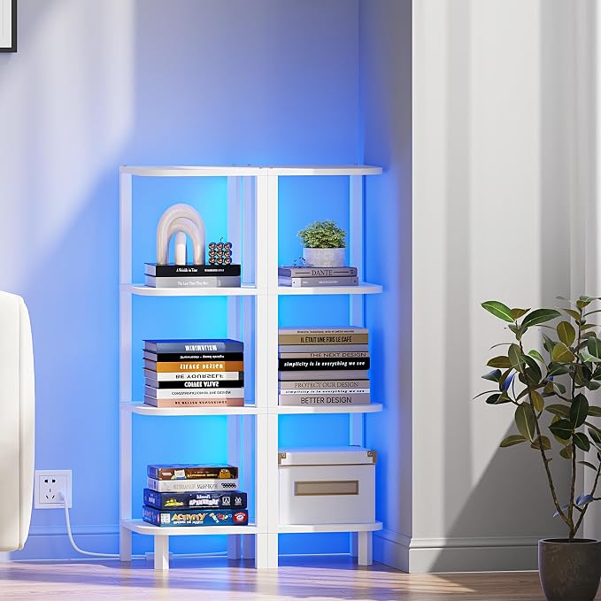 TUTOTAK Corner Shelf, 4-Tier Corner Bookshelf for Small Space | Narrow Display Corner Shelf Stand with Storage Rack, for Living Room, Bedroom, White BS08BW004L