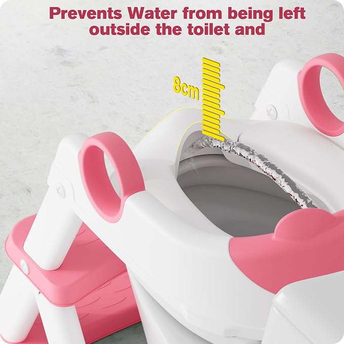 Potty Training Seat, Upgrade Toddler Toilet Seat for Kids Boys Girls, 2 in 1 Potty Training Toilet, Splash Guard Anti-Slip Pad Step Stool(Bright Pink)