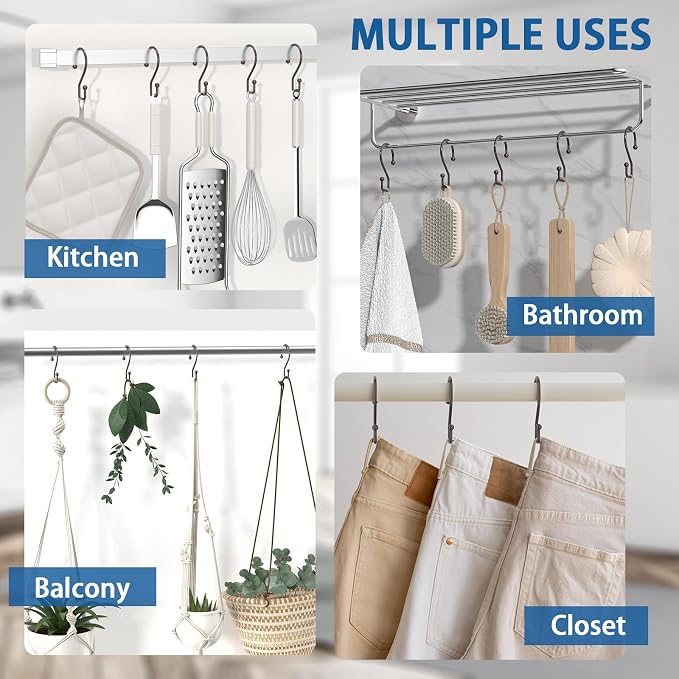 Bronze Metal Shower Curtain Hooks Rings, S Shape Metal Shower Curtain Rings Rust Proof Shower Curtain Hangers, Heavy-Duty Multi-Functional Shower Hooks for Shower Curtain, Bronze, 12 Pack