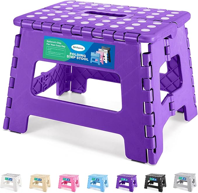 Dyforce Kids Step Stool 9 Inch, 300lbs Folding Step Stool for Toddler | Step stool Purple,Anti-slip Heavy Duty with Handle, Lightweight Foldable Foot Stool for Bathroom Kitchen Bedroom Outdoor
