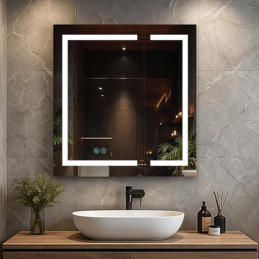 Blossom LED Lighted Bathroom Medicine Cabinet Mirror, Defogger, 30x32 | Bathroom Storage Cabinet, Medicine Cabinets Organizer, Vanity Mirror with Storage, Recessed/Surface Mount, Adjustable Shelves