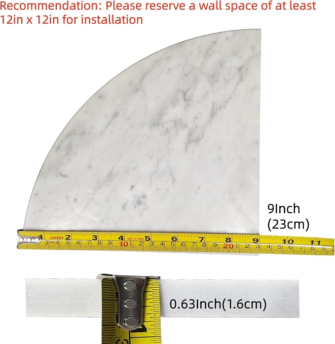 2 pcs Marble Shower Corner Shelf for Bathroom, 9 Inch x 9Inch Gray Veins and Soft White Marble Corner Shelves for Bath Wall Mounted Both Side Polished