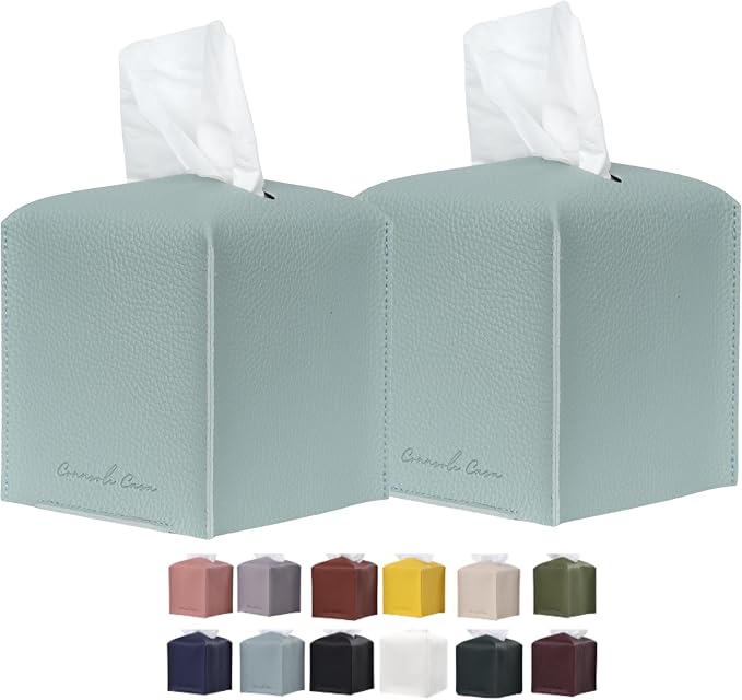 Premium PU Leather Tissue Box Holder - Elegant Hotel-Style Tissue Box Cover for Home, Office & Car Décor, Tissues Cube Organizer for a Natural & Classic Look (Teal 2 Pack)