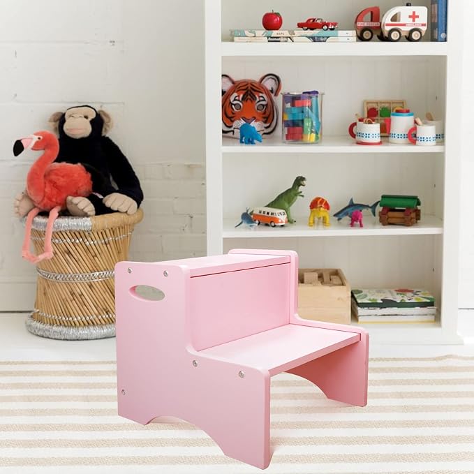 Toddler Step Stool for Bathroom & Kitchen – Wooden 2-Step Kids Stool with Handles & Non-Slip Pads, Sturdy Birch Wood, 200 lb Capacity for Potty Training, Sink & Counter Access
