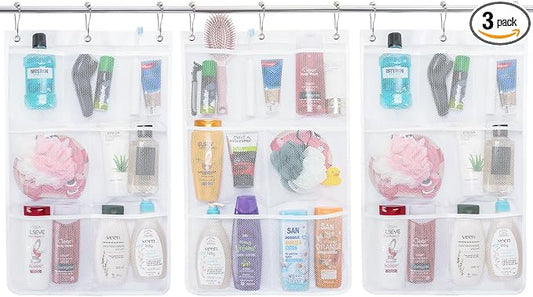 Lifewit Mesh Shower Caddy, 7 Pockets Hanging Shower Organizer with Quick Drying Mesh, Portable Space Saving Bathroom Organizer to Hold Soap, Shampoo and Cruise Ship Essentials, White, Medium - 3 Pack | 17" x 25.6", Attached 9 Hooks, Quick-Dry, Portable...