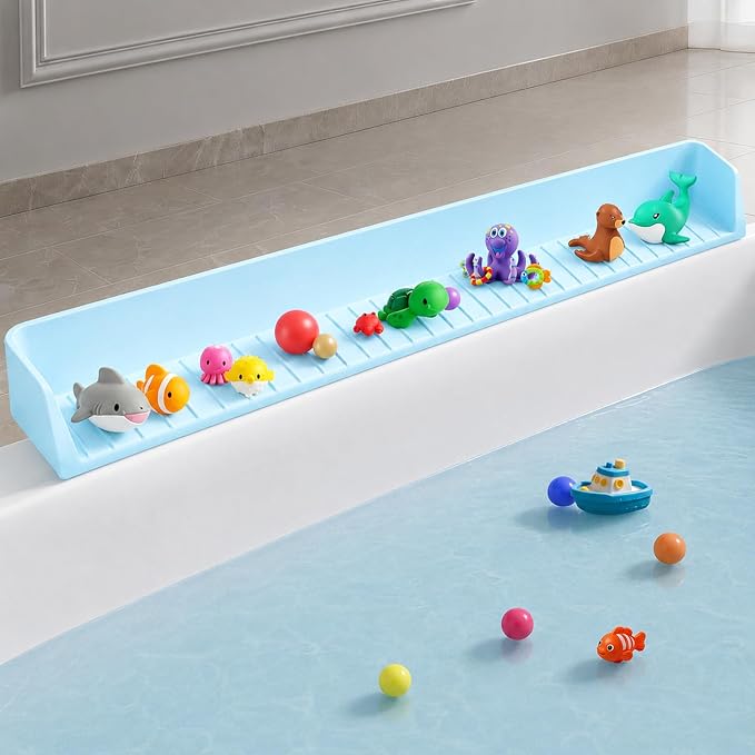 Kids Bathtub Splash Guard, Shelf & Toddler Bath Toy Tray -Blue | Bathtub Splash Guard PlayPad Shelf Area with Strong Suction Cups, Bathtub Ledge Guard, Fun Bath Time for Toddlers Baby