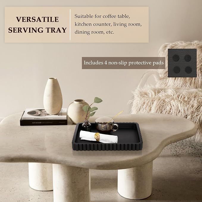 Rectangular Tray for Coffee Table Decor, 14" Coffee Table Tray, Black | Decorative Tray, Solid Concrete, Aesthetic Home Decor, Table Decor Trays for Living Room, Entryway, Nightstand, Dresser
