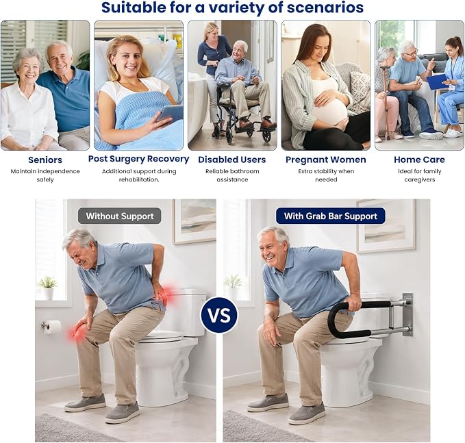 Handicap Grab Bars Rails 23.6 Inch Toilet Handrails Bathroom Safety Bar Toilet Support Rail Handicapped Handrail Accessories for Seniors Elderly (23.6inch)