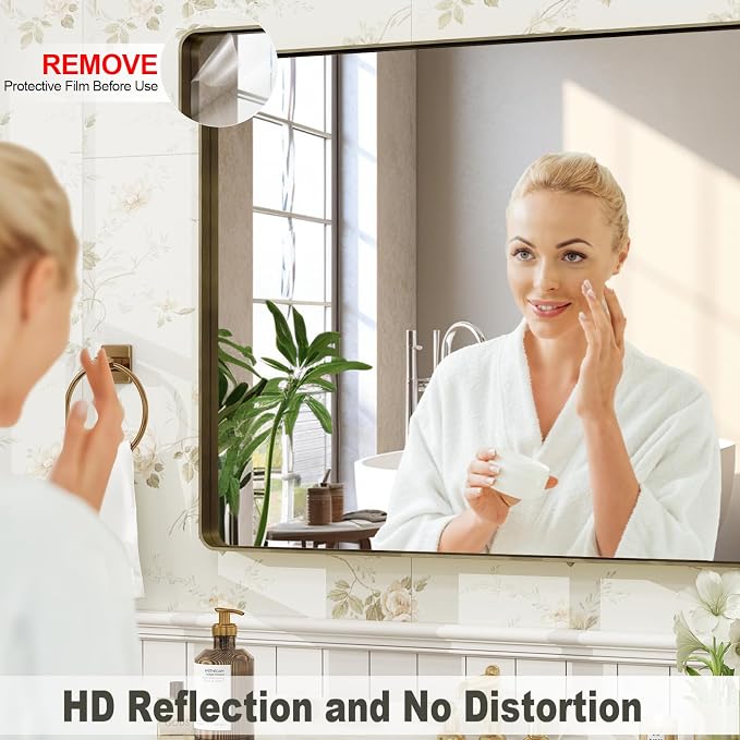28x36 Inch Bronze Framed Bathroom Mirror | Brushed Bronze Metal Frame, Rounded Rectangle Vanity Mirror, Tempered Glass, Anti-Rust, Shatterproof (Horizontal/Vertical)
