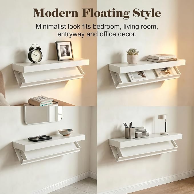 Floating Hidden Shelves for Wall with Concealed Storage Drawer, Hidden Shelf Night Stand with Secret Compartment, for Home Office Living Room, White