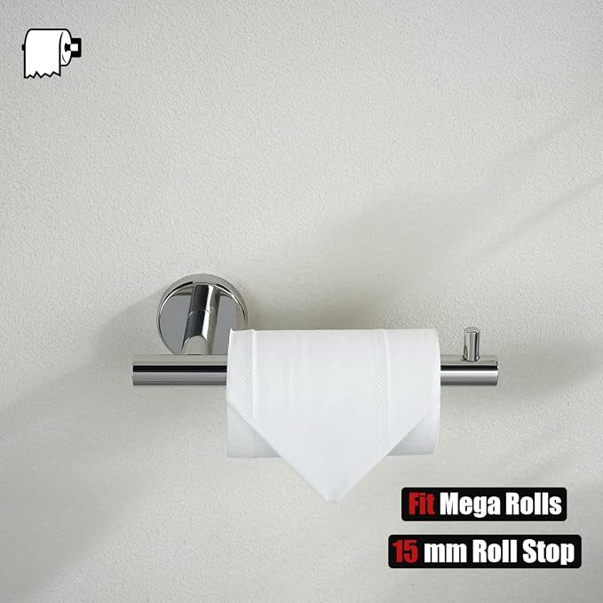 JQK Chrome Toilet Paper Holder, 5 Inch 304 Stainless Steel Thick 8mm Tissue Paper Dispenser for Bathroom, Hold Mega Rolls, Polished Chrome Wall Mount, TPH100-CH
