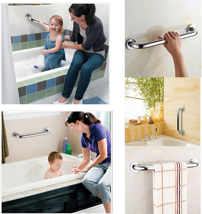 ZUEXT 12 Inch Polished Chrome Safety Grab Bar for Bathroom Shower Tub | Stainless Steel Grab Bar Handle, Bathroom Balance Bar, Safety Hand Rail Support, Handicap Elderly Injury Seniors Assist
