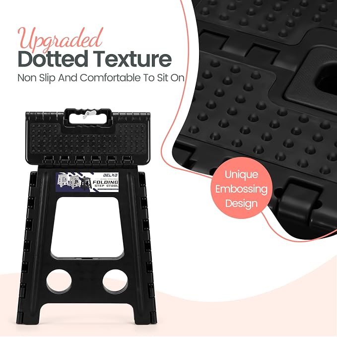 Delxo 16 Inch Folding Step Stool,Foldable Step Stool for Adults Black Dot | Step Stool with Safety Lock,Portable Collapsible Step Stool,Non-slip Folding Stools for Kitchen Bathroom Bedroom Garden 1PC
