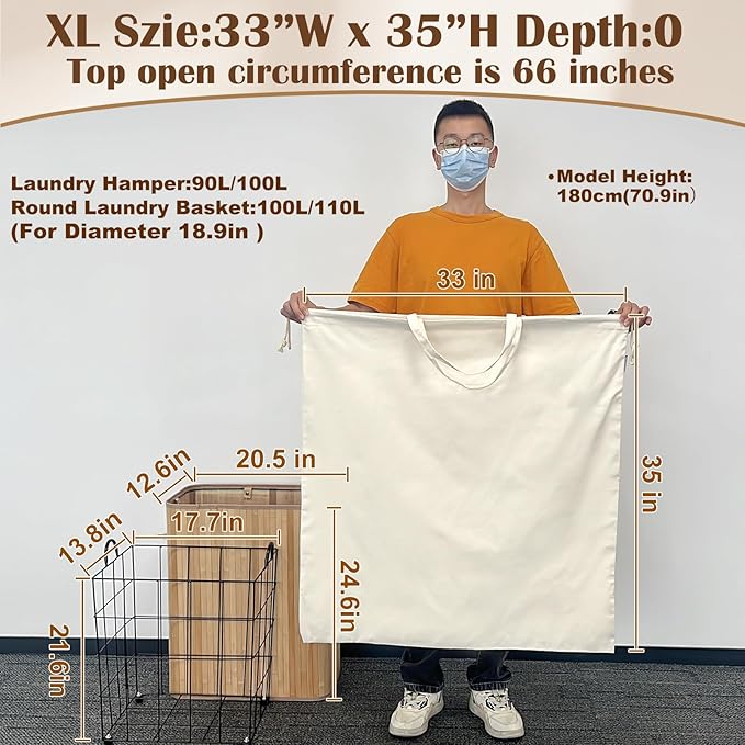 Canvas Laundry Bag 33"Wx 35"H, Extra Large Heavy Duty Hamper Liner,XL Beige | Thick Canvas, Handles & Drawstring, Extra Large Heavy Duty, Washable Basket Liner Hamper Liner, Cloth Storage Sack, 1 Pack