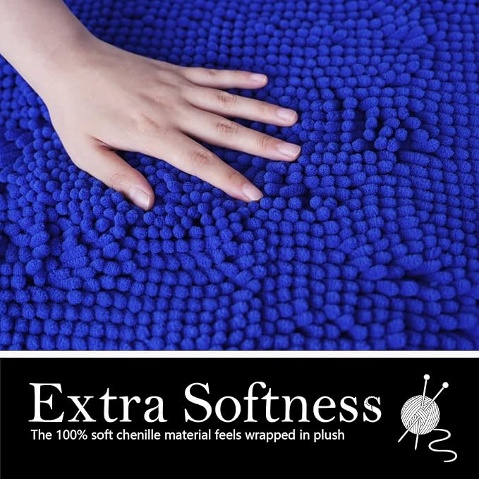 Bathroom Rugs Chenille Bath mat 2 Piece Set, Super Absorbent, Strong PVC Non Slip Backing, Bath mats for Bathroom, Plush Shaggy, Thick, Machine Washable, Bathtub, Toilet.(Royal Blue)