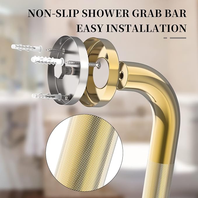 Brushed Gold Grab Bar 32 Inch, Safety Shower Handrail for Senior | Anti-Slip Knurled Grip, Stainless Steel Bathroom Assist Handle, Handicap Support Bars for Bathtub Toilet, 1.25" Diameter