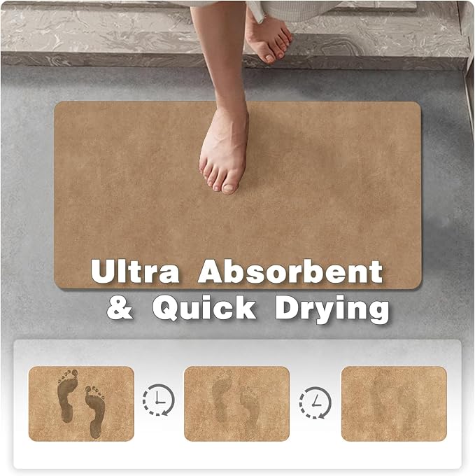 TYUU Bathroom Mat Quick Dry, Bathroom Rugs Non Slip Washable Thin Absorbent Bath Mat Fits Under Door Bathroom Floor Mat Perfect for Bath, Shower, or Sink 36"x48" Camel