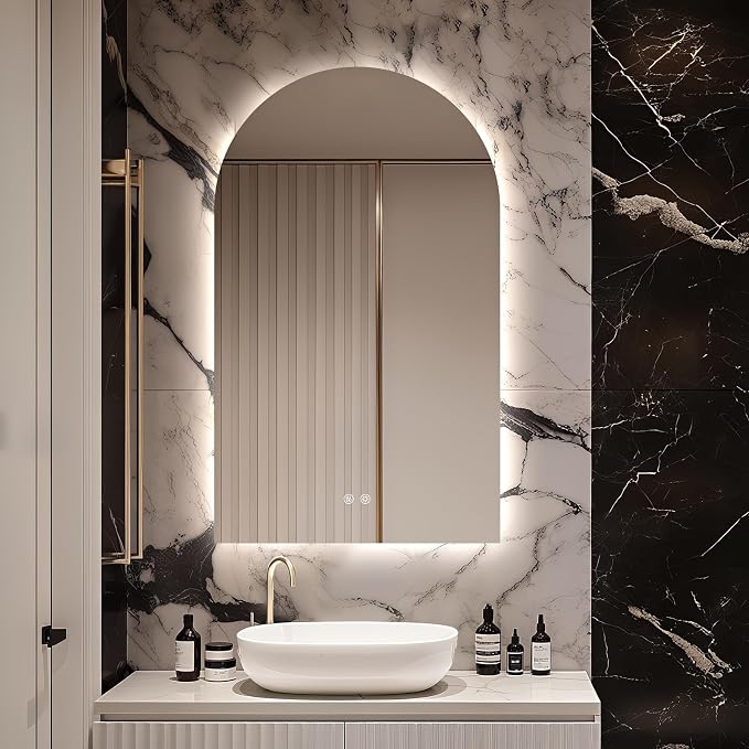 Arched LED Bathroom Mirror, 40"x24" Arch Framless Backlit Mirror with Lights Vanity Mirror for Makeup, Anti-Fog, Dimmable, 3-Color, Memory Function, IP65 Waterproof, UL Listed, Vertical
