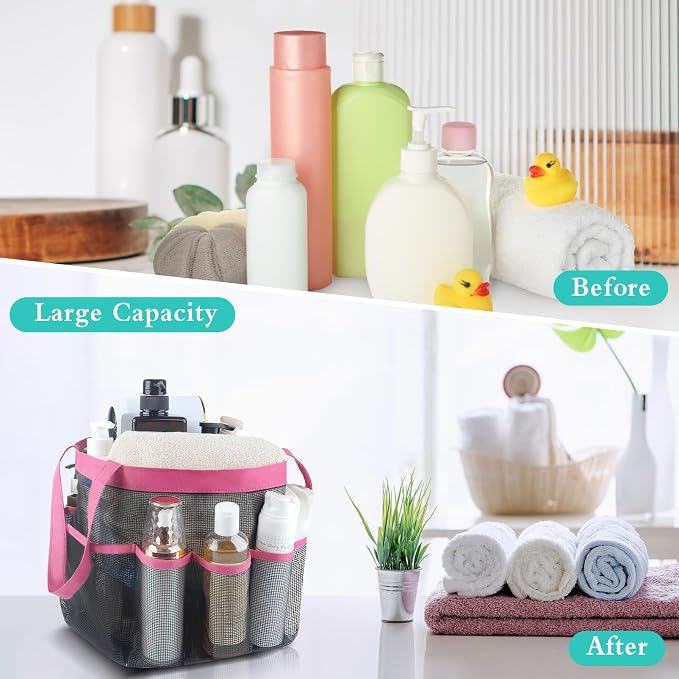 Mesh Shower Caddy Portable - 9 Pockets, Shower Bag for Dorm Room Camping | 2 Handle Quick Dry Shower Bag College Dorm Room Essentials Large Capacity Hanging Basket for Bathroom Travel Swimming Gym