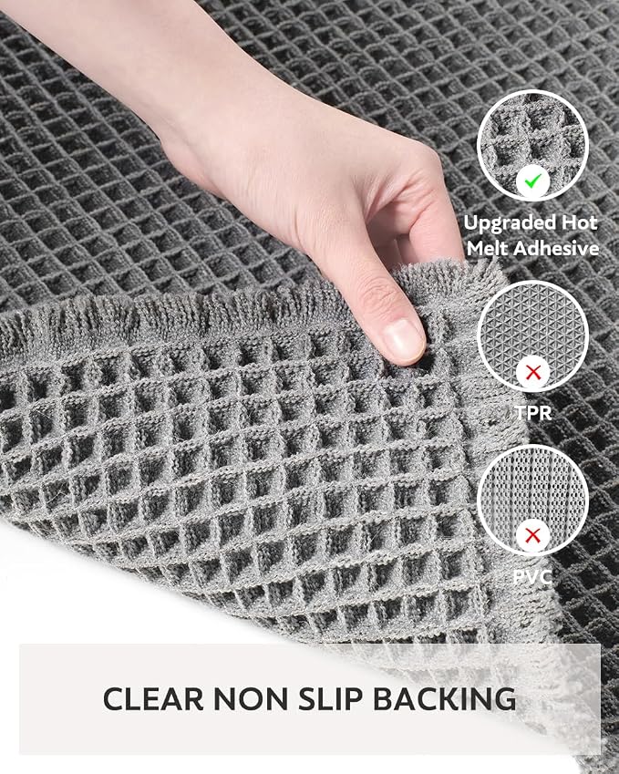tchdio Waffle Bath Mat Rug, Super Absorbent Non Slip Bath Mats for Bathroom Mat Ultra Soft Bathmat Machine Washable Bathroom Rugs with Tassels, Bath Rugs Beside Tub, 17" x 24"