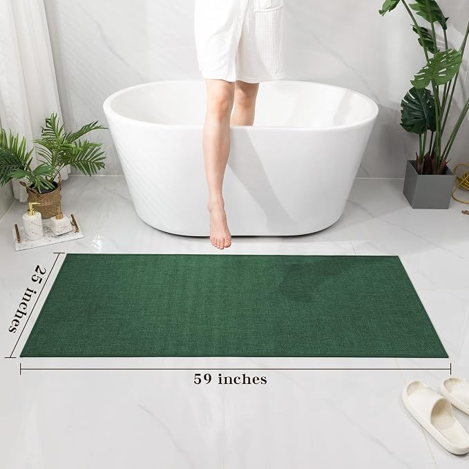 Bathroom Rugs Mat 59x25, Ultra Thin Non Slip Bath Mat Large Quick Dry Absorbent Bath Mat for Bathroom Floor, (Green, 59"x25")